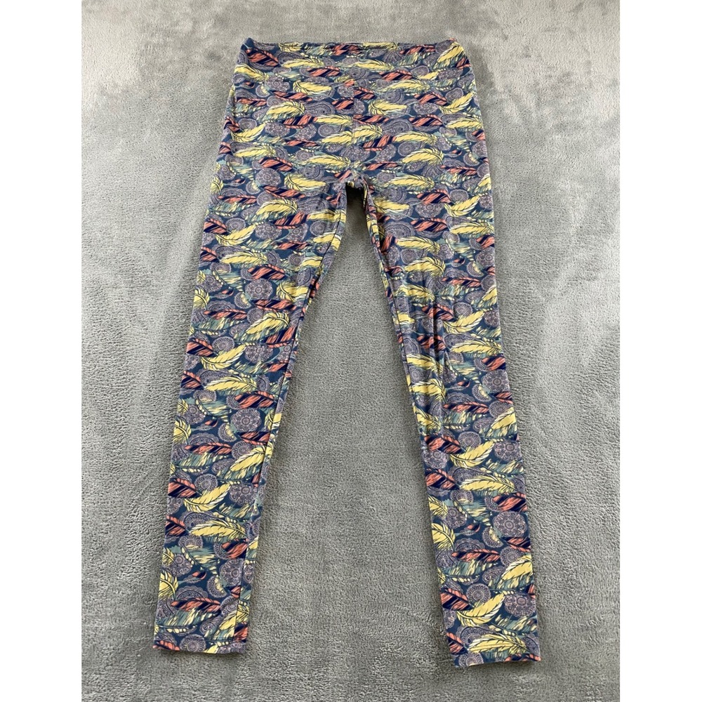 LuLaRoe Tall & Curvy Leggings Blue Yellow Feather Mandala Print Plus Size TC